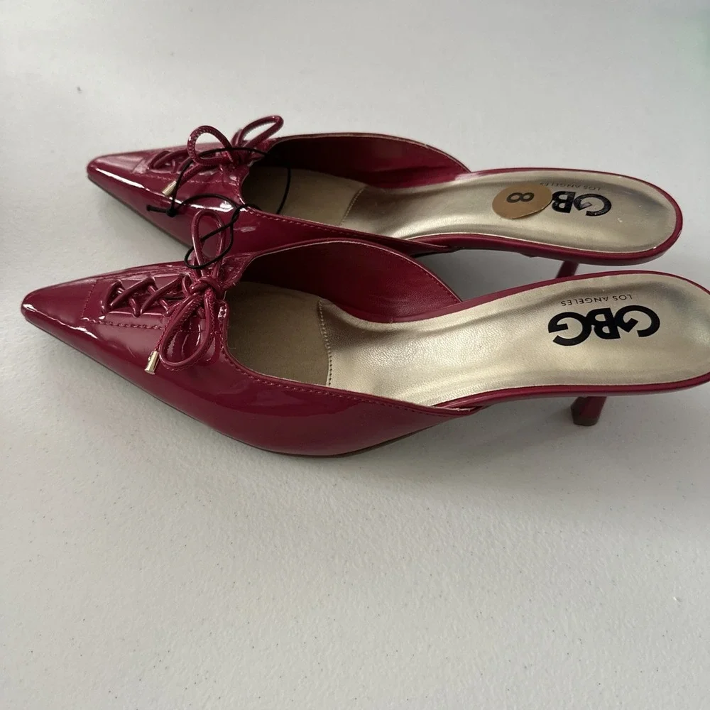 GBG Los Angeles Slip-on Pointed-toe Kitten Heel Mules Bow Size 8 Pink Fuchsia